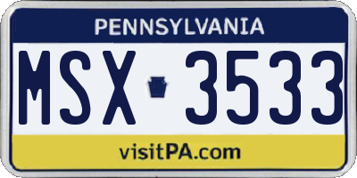 PA license plate MSX3533
