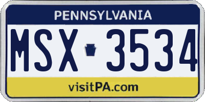 PA license plate MSX3534