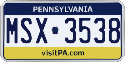 PA license plate MSX3538