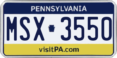 PA license plate MSX3550