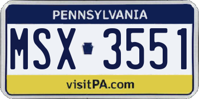 PA license plate MSX3551