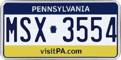 PA license plate MSX3554