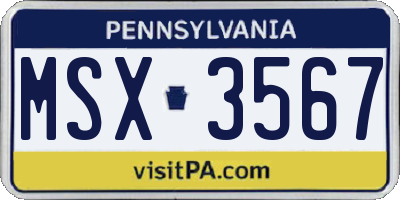 PA license plate MSX3567