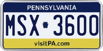 PA license plate MSX3600