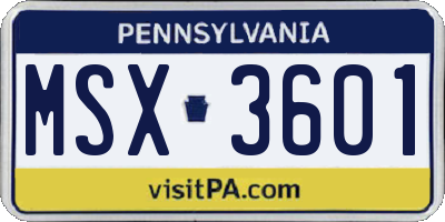 PA license plate MSX3601