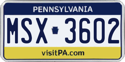 PA license plate MSX3602