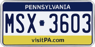 PA license plate MSX3603