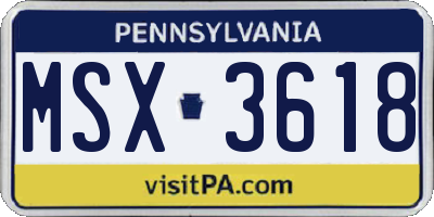 PA license plate MSX3618
