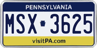 PA license plate MSX3625