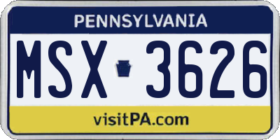 PA license plate MSX3626