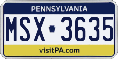 PA license plate MSX3635