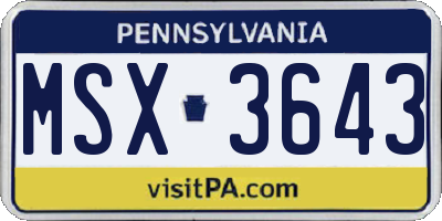 PA license plate MSX3643