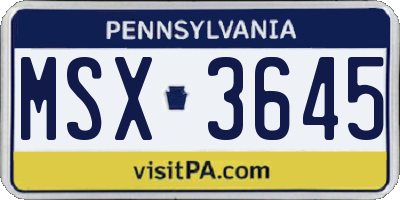PA license plate MSX3645