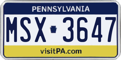 PA license plate MSX3647