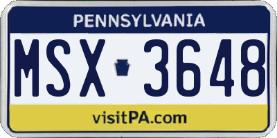 PA license plate MSX3648