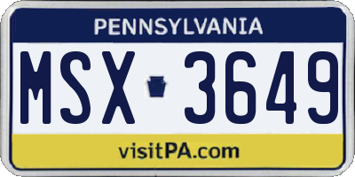 PA license plate MSX3649
