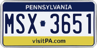 PA license plate MSX3651
