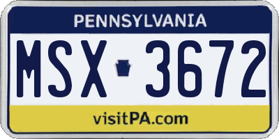 PA license plate MSX3672