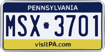 PA license plate MSX3701