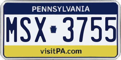 PA license plate MSX3755