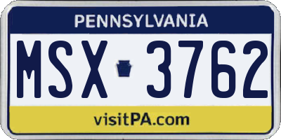 PA license plate MSX3762