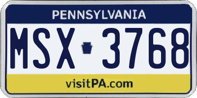 PA license plate MSX3768