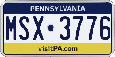 PA license plate MSX3776