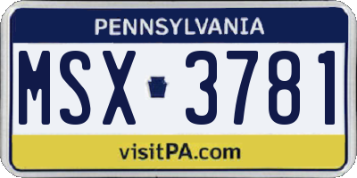 PA license plate MSX3781