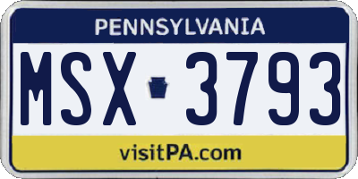 PA license plate MSX3793