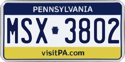 PA license plate MSX3802