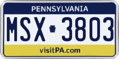 PA license plate MSX3803