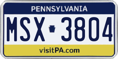 PA license plate MSX3804
