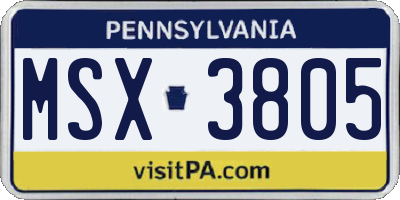 PA license plate MSX3805