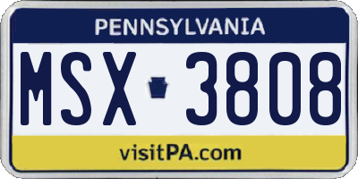 PA license plate MSX3808