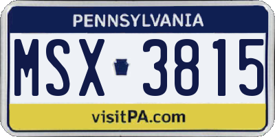 PA license plate MSX3815