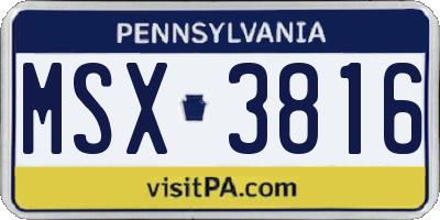 PA license plate MSX3816