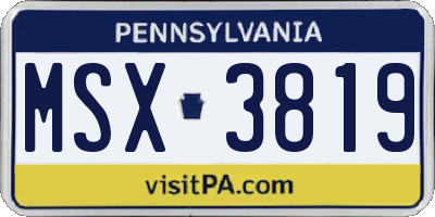 PA license plate MSX3819