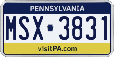 PA license plate MSX3831
