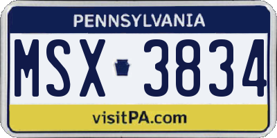 PA license plate MSX3834