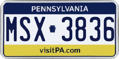 PA license plate MSX3836