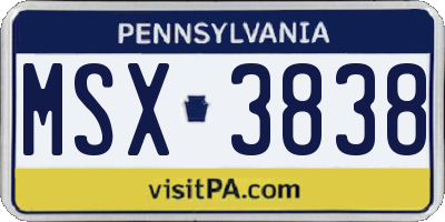PA license plate MSX3838