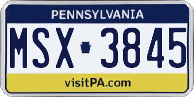 PA license plate MSX3845
