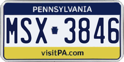 PA license plate MSX3846