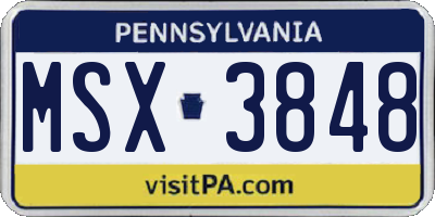 PA license plate MSX3848