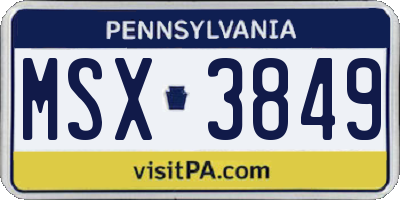 PA license plate MSX3849