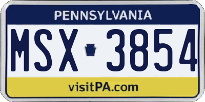 PA license plate MSX3854