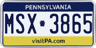 PA license plate MSX3865
