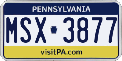 PA license plate MSX3877