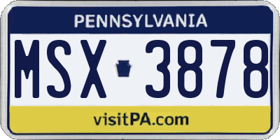 PA license plate MSX3878
