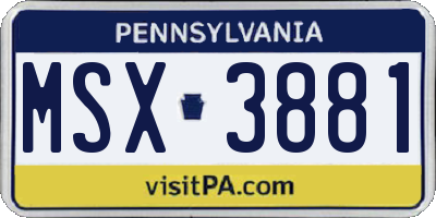 PA license plate MSX3881